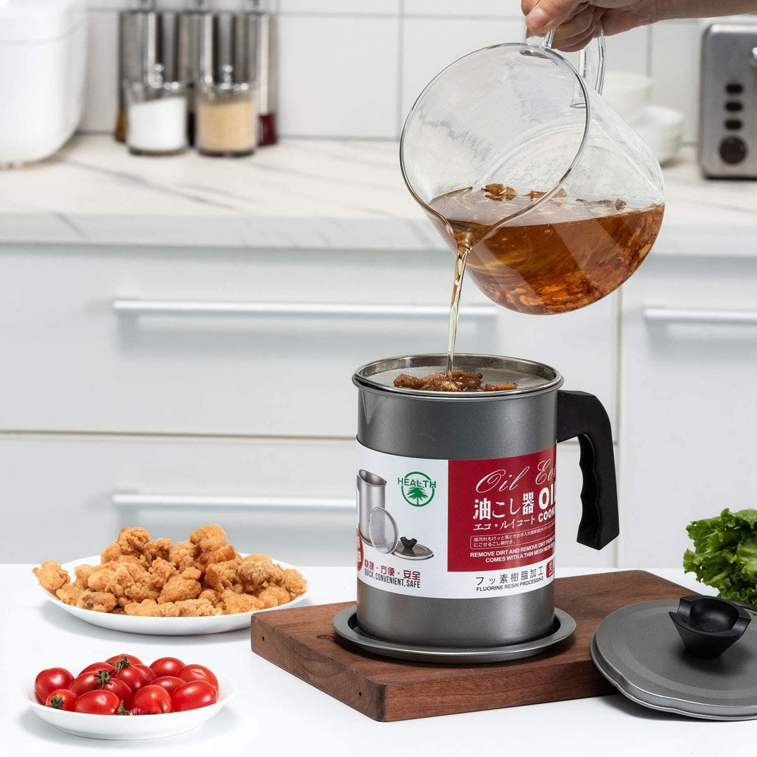 71EaaBQitL._AC_SL1500_.jpg Walfos 1.4L Stainless Steel Oil Strainer Pot 1.4L Container Jug Storage Can With Filter Cooking Oil Pot For Kitchen Household Tools - Image 3